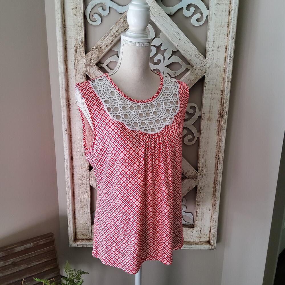 Tommy Hilfiger Geometric Sleeveless Embroidered Blouse Tank Top M NWT
